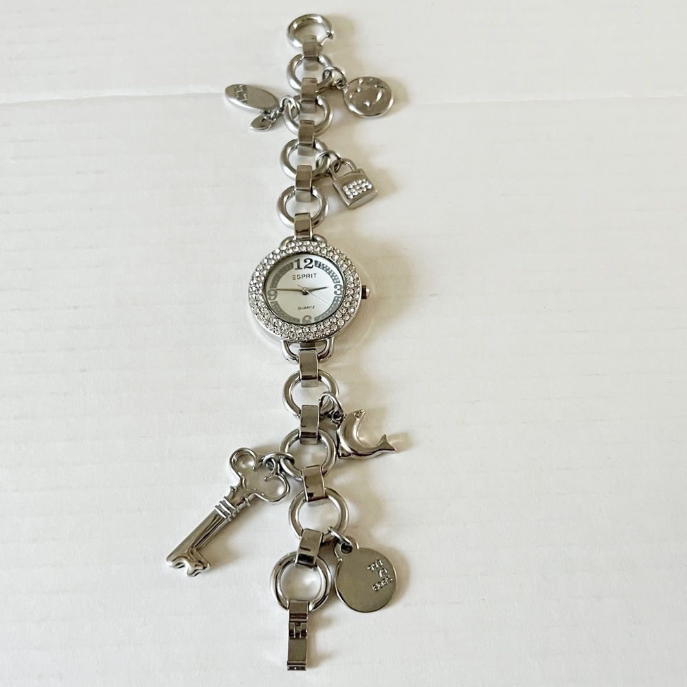 New Esprit silver Women's Crystal-Accented Charm Bracelet Watch